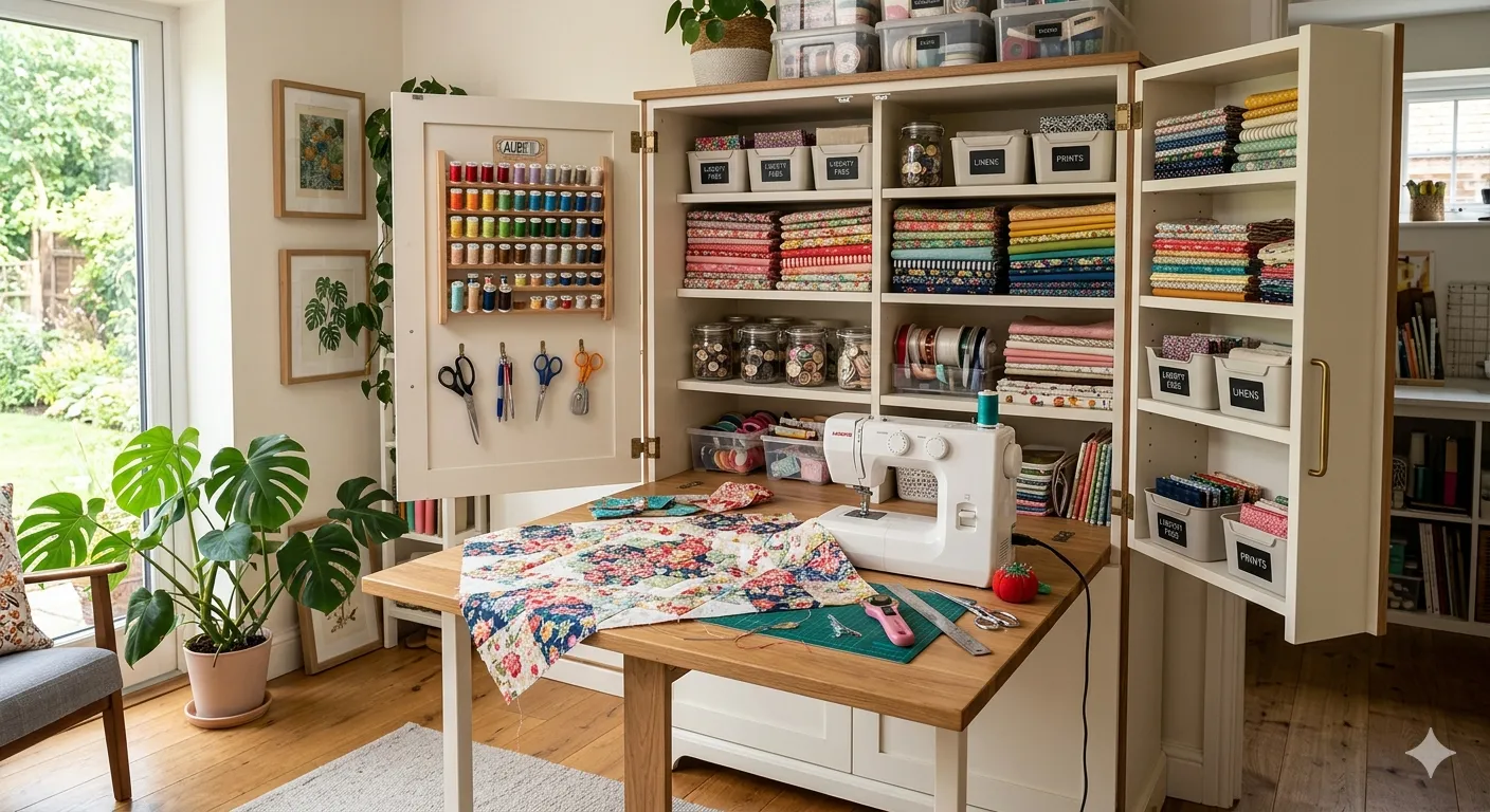 craft cabinet with table